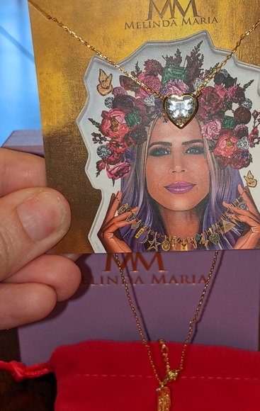 NEW Melinda Maria Gold Rhinestone Heart Necklacin - Picture 3 of 8